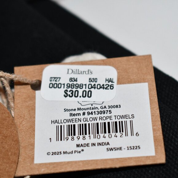 Mud Pie Halloween Glow in the Dark Rope Towel Set #94130975 NWT Details: Black S - Picture 3 of 3